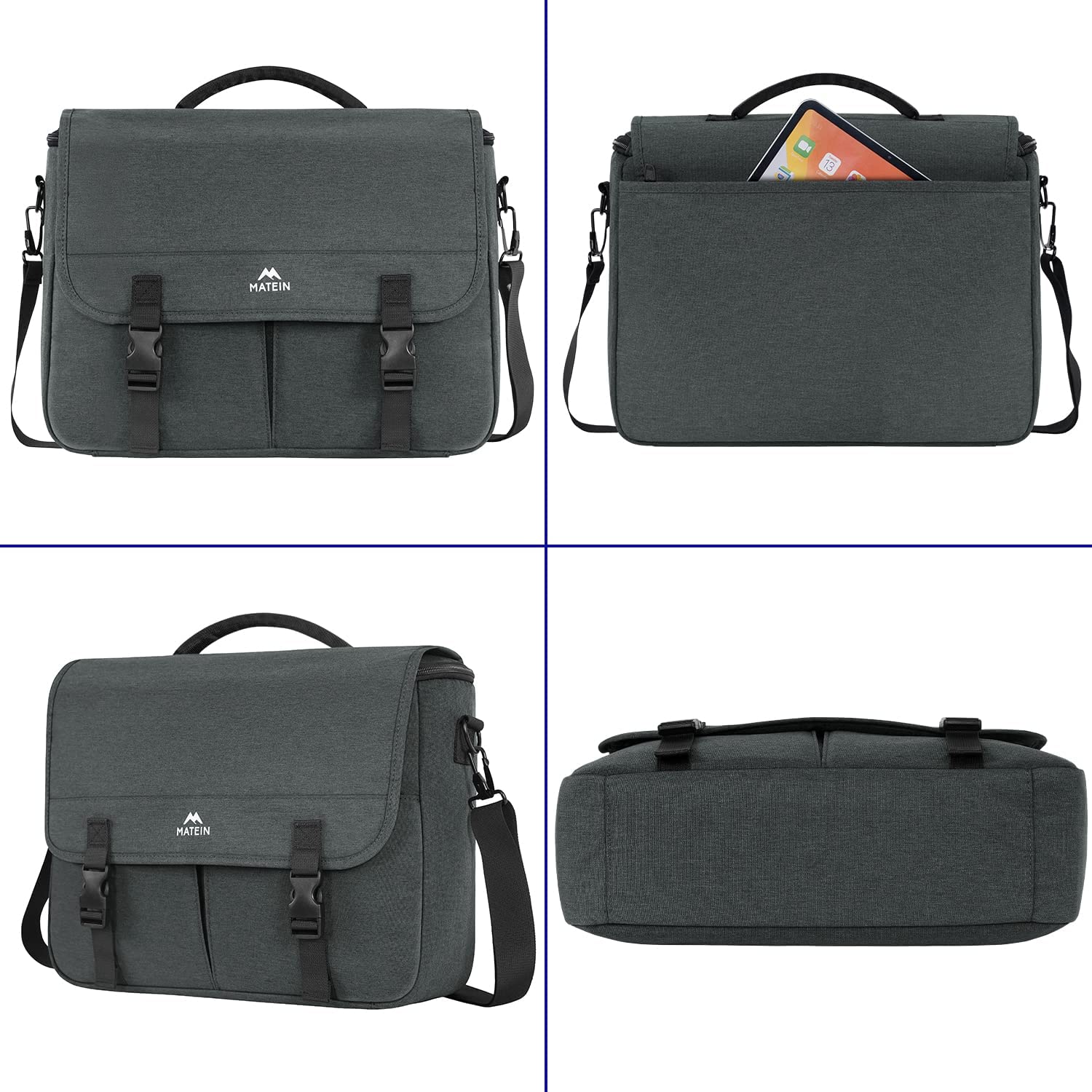 Messenger Bag for Men, Women Briefcases Lightweight Men's Laptop Bag 15.6 inch Water Resistant Crossbody School Satchel Bags for Boys Computer Work Office Bag with Shoulder Strap, Black - Image 4